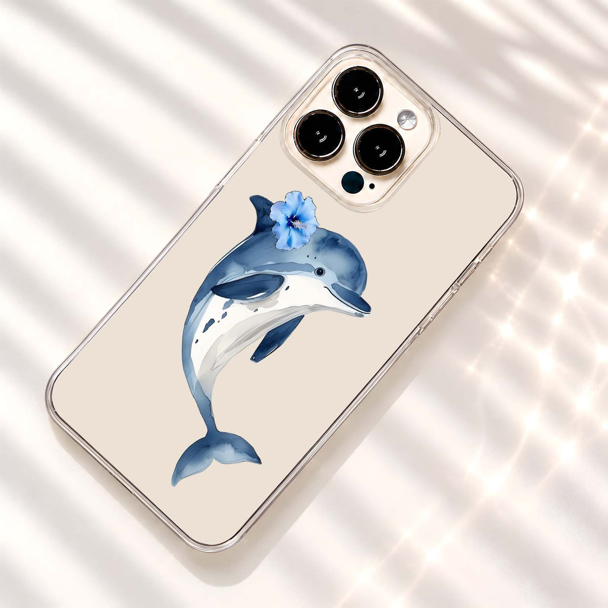 Blue Floral Dolphin Clear Silicon Cover