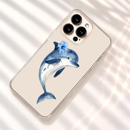 Blue Floral Dolphin Clear Silicon Cover