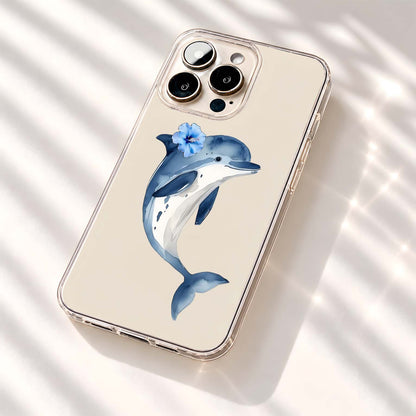 Blue Floral Dolphin Clear Silicon Cover