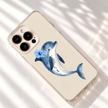 Blue Floral Dolphin Clear Silicon Cover