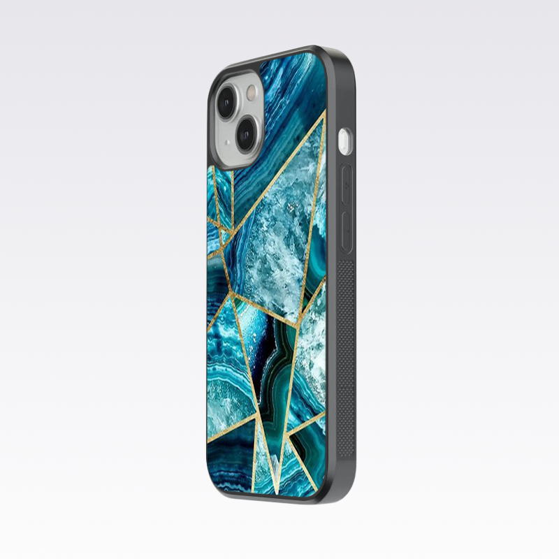 Blue Diagonal Marble Pattern Glass Case