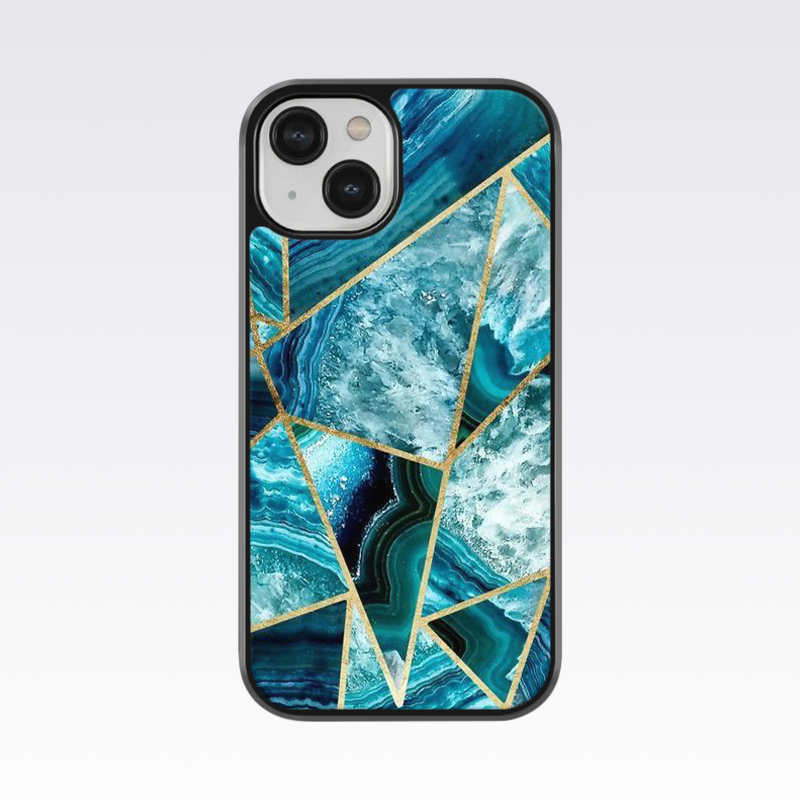 Blue Diagonal Marble Pattern Glass Case