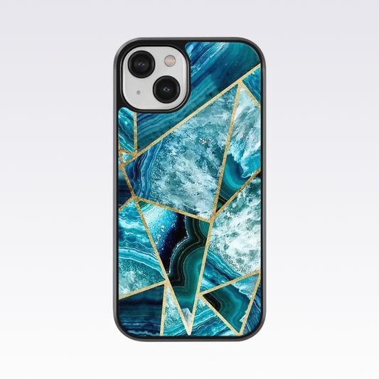 Blue Diagonal Marble Pattern Glass Case