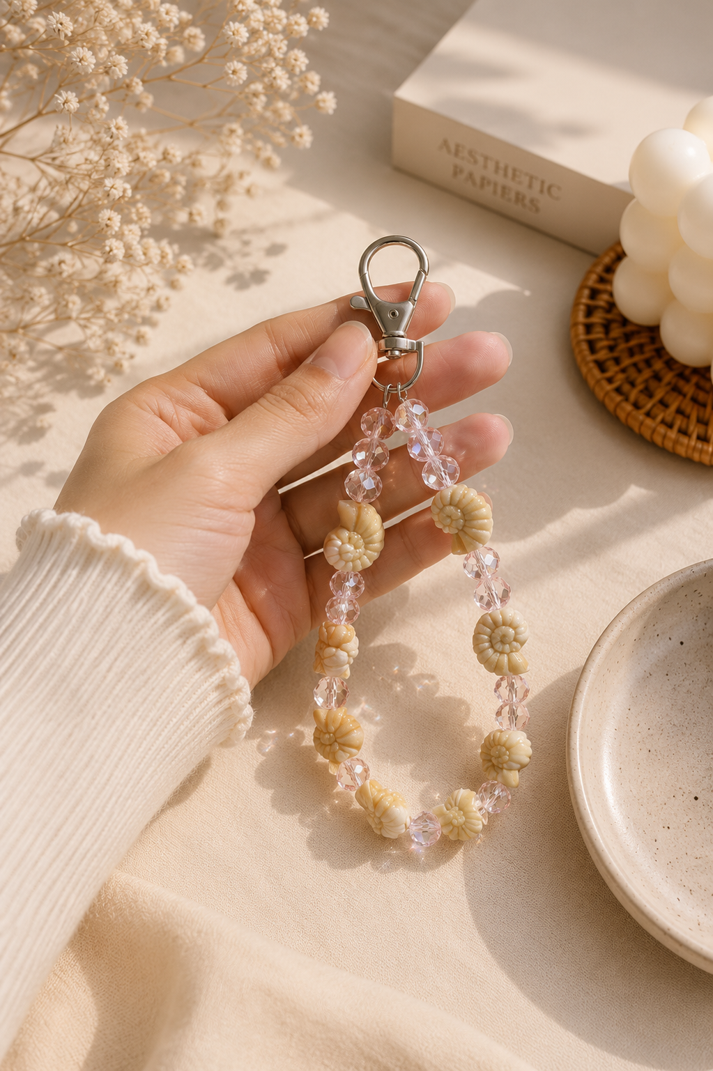 Blush Shell Crystal Phone Charm