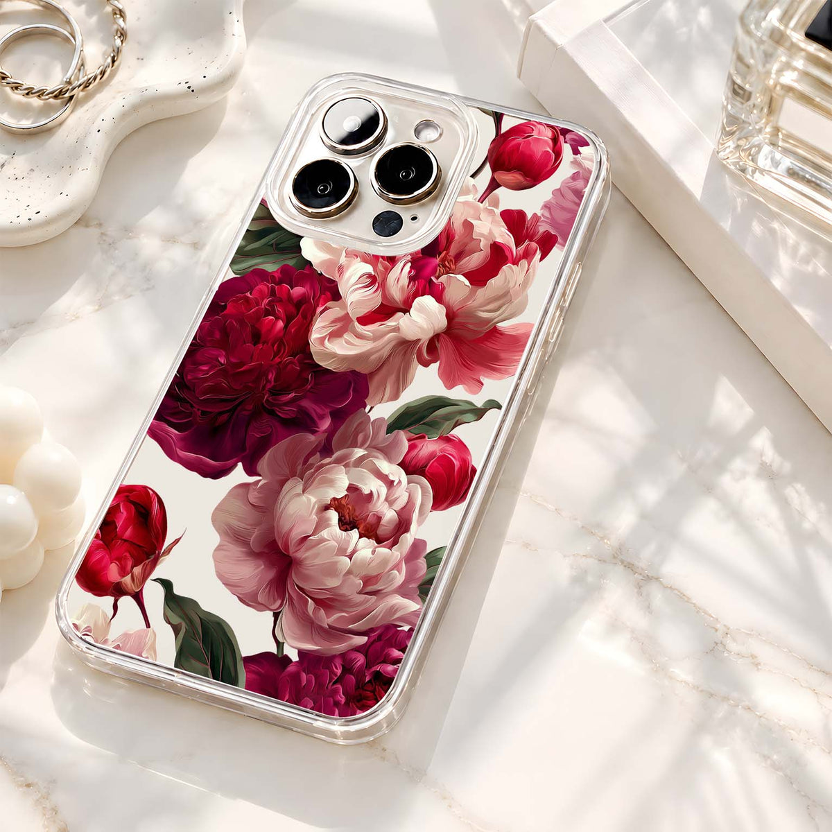 Blushing Pink Peonies Clear Silicon Cover