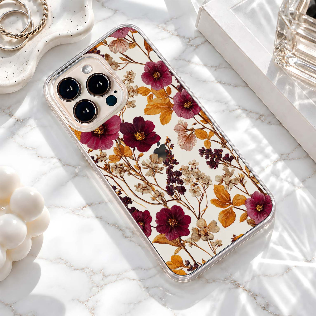 Burgundy Autumn Florals Clear Silicon Cover