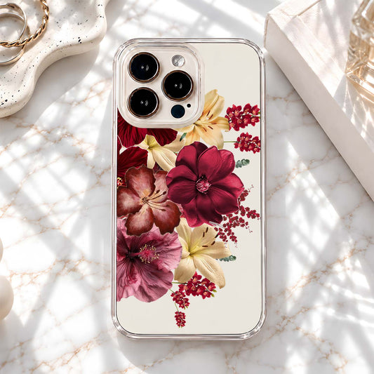 Burgundy Floral Bouquet Clear Silicon Cover