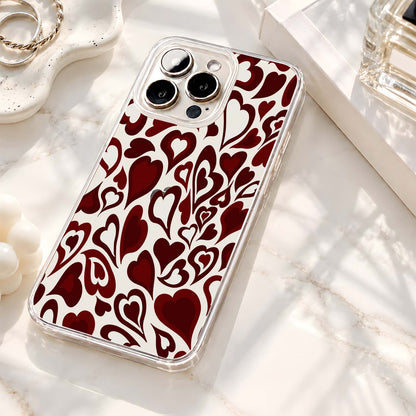 Burgundy Heart Pattern Clear Silicon Cover