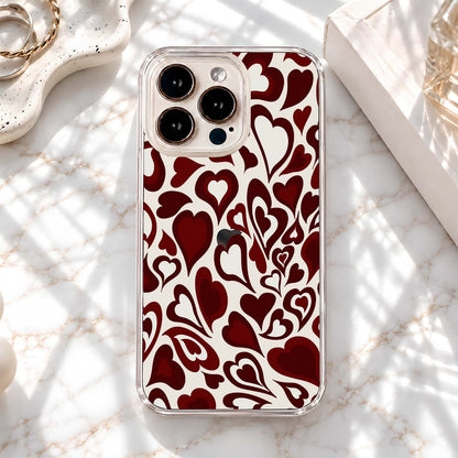 Burgundy Heart Pattern Clear Silicon Cover