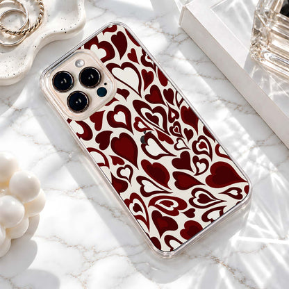 Burgundy Heart Pattern Clear Silicon Cover