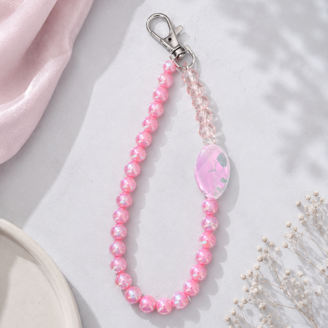 Pink Crystal Pearl Phone Charm