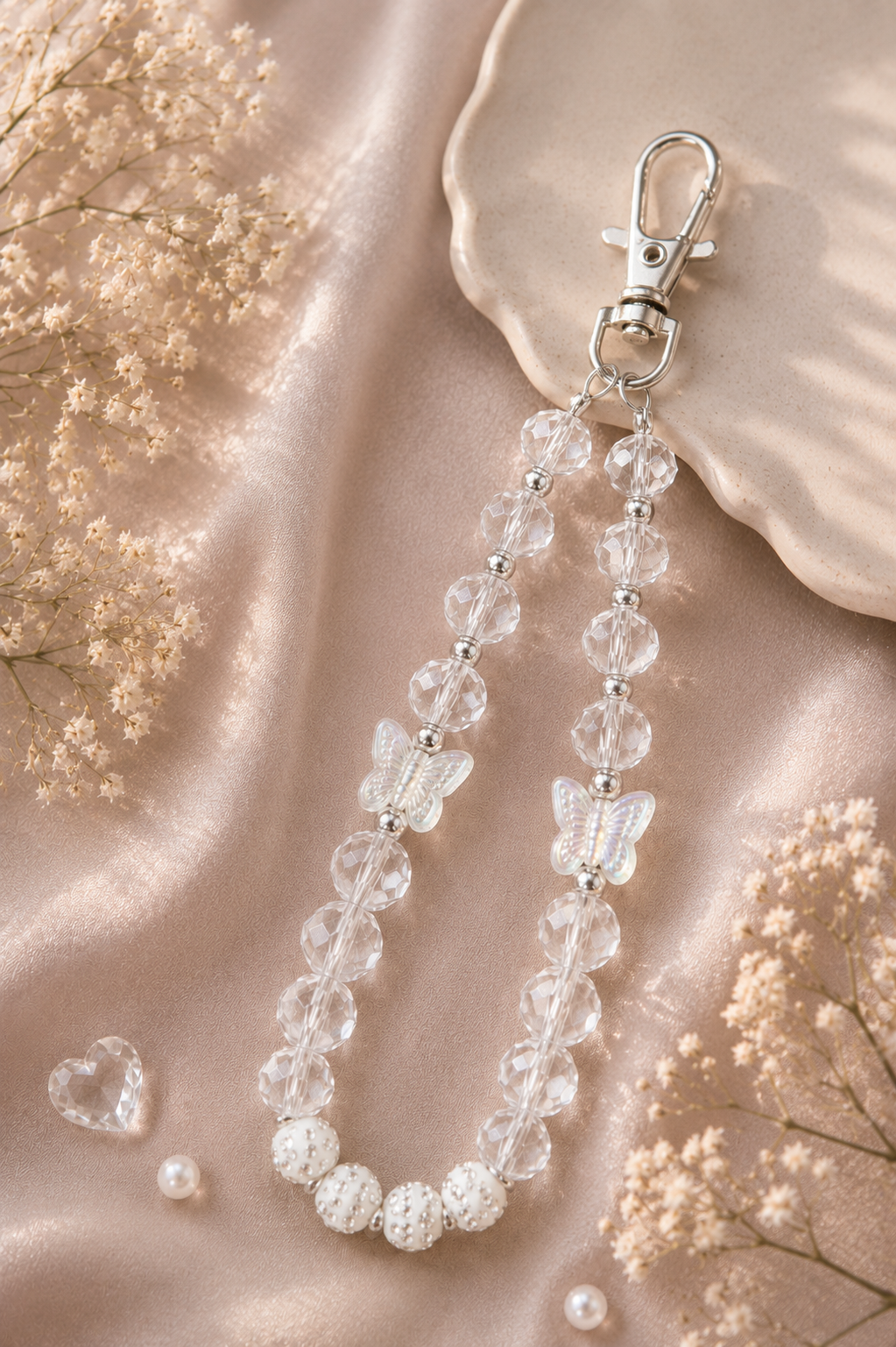 Transparent White Butterfly Phone Charm