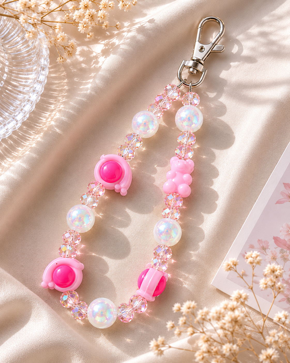 Pink Planet Bear Phone Charm