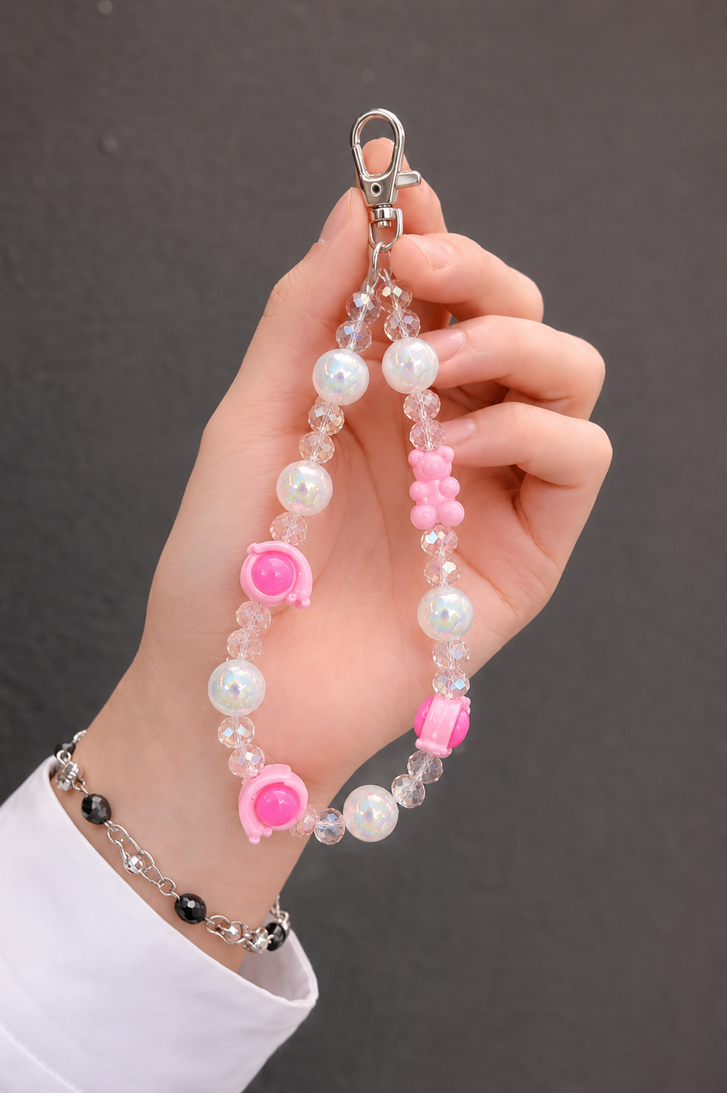 Pink Planet Bear Phone Charm