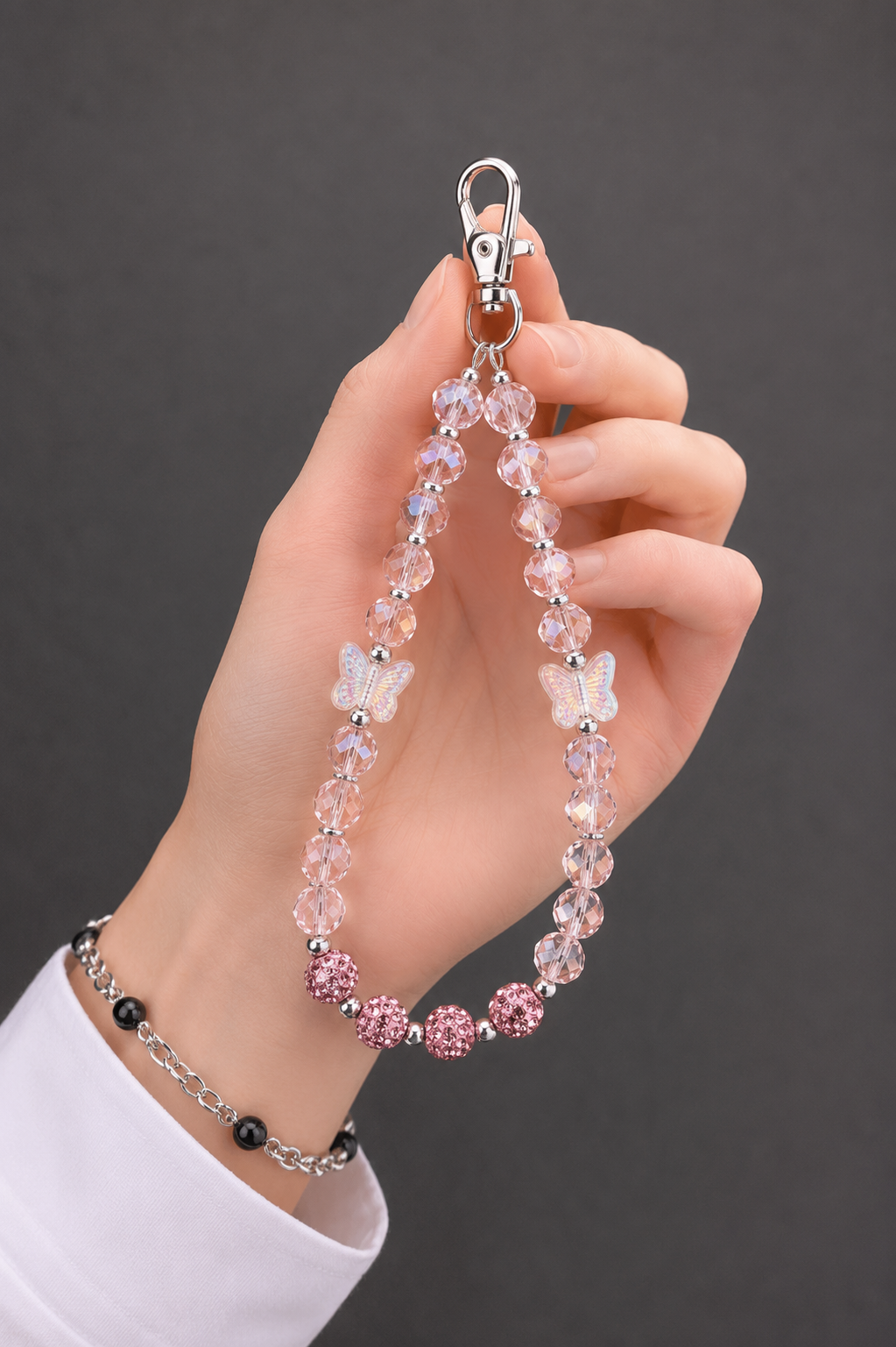 Pink Crystal Butterfly Phone Charm