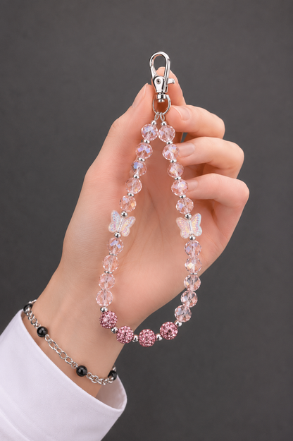 Pink Crystal Butterfly Phone Charm