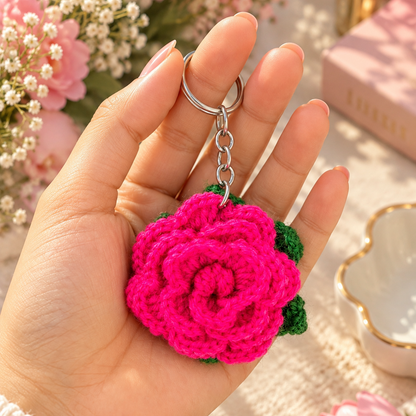 Hot Pink Rose Keyring