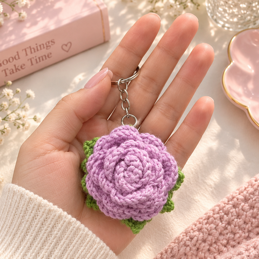 Beautiful crochet rose design Keyring