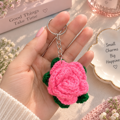Pink Bloom Crochet Keyring