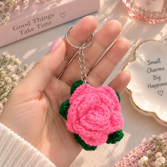 Pink Bloom Crochet Keyring