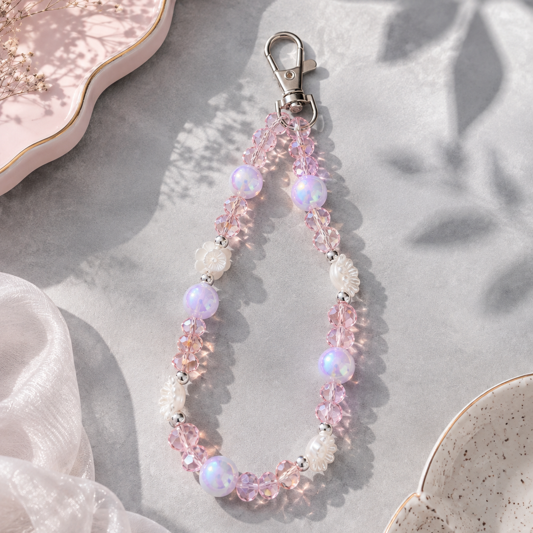 Pink Crystal Flower Phone Charm