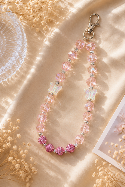 Pink Crystal Butterfly Phone Charm