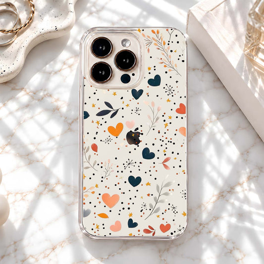 Colorful Botanical Hearts Clear Silicon Cover