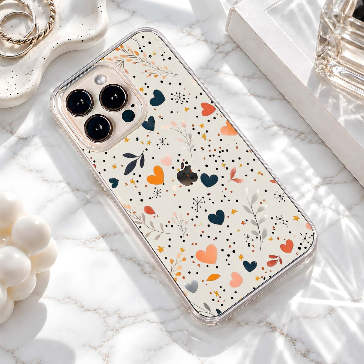 Colorful Botanical Hearts Clear Silicon Cover