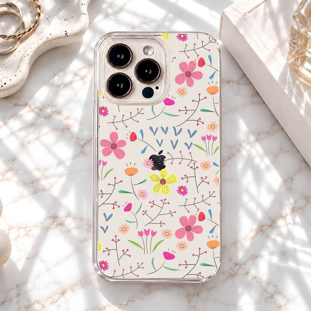 Colorful Embroidered Floral Pattern Clear Silicon Cover