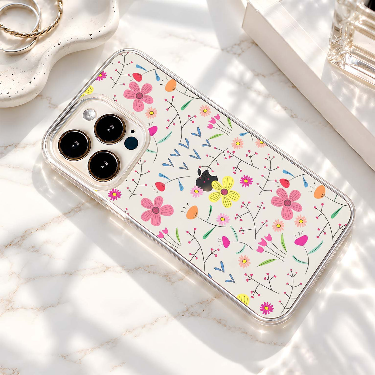 Colorful Embroidered Floral Pattern Clear Silicon Cover