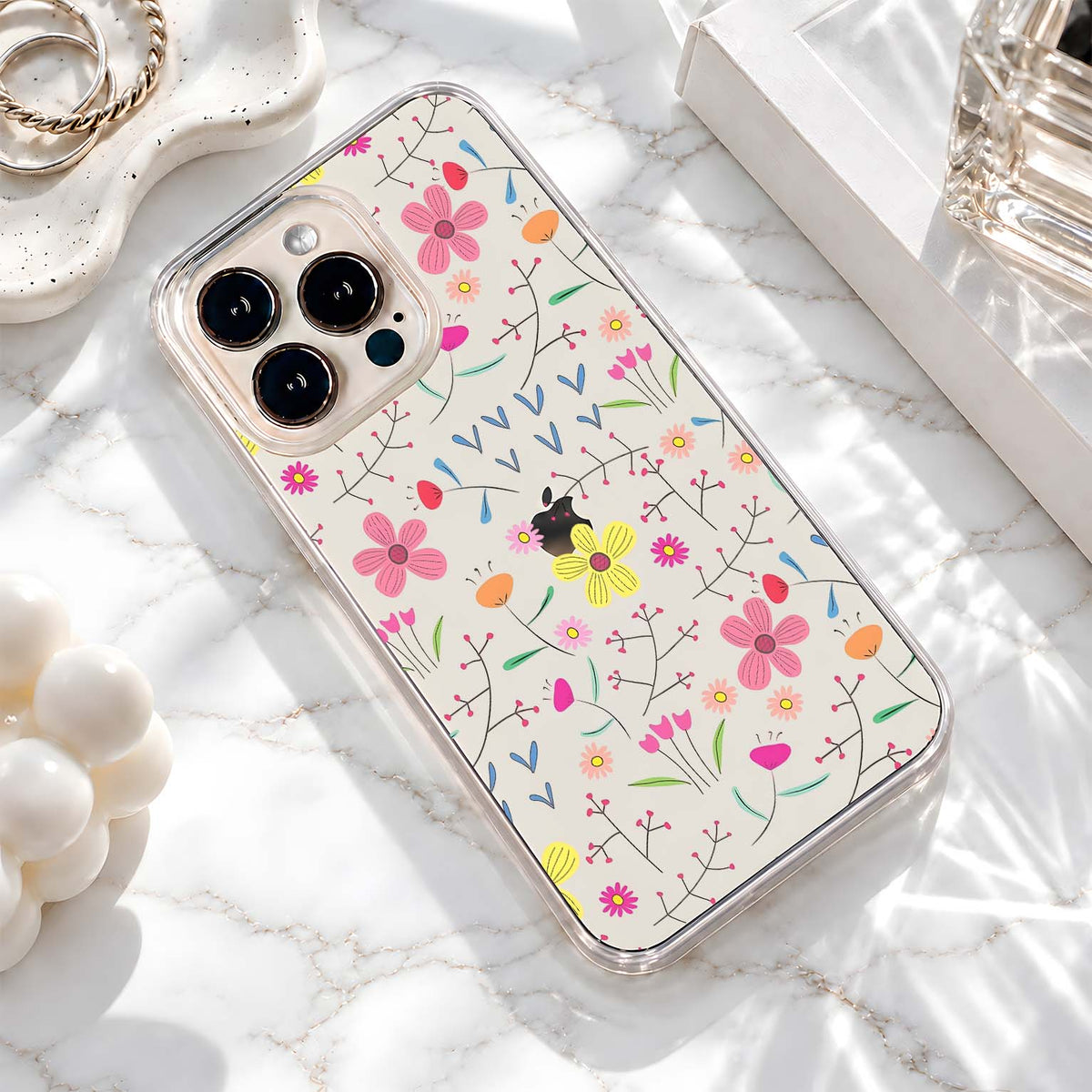Colorful Embroidered Floral Pattern Clear Silicon Cover