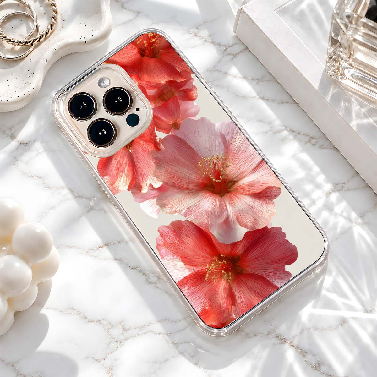 Coral Pink Blossoms Clear Silicon Cover