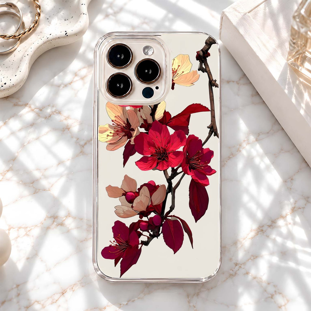 Crimson Cherry Blossoms Clear Silicon Cover