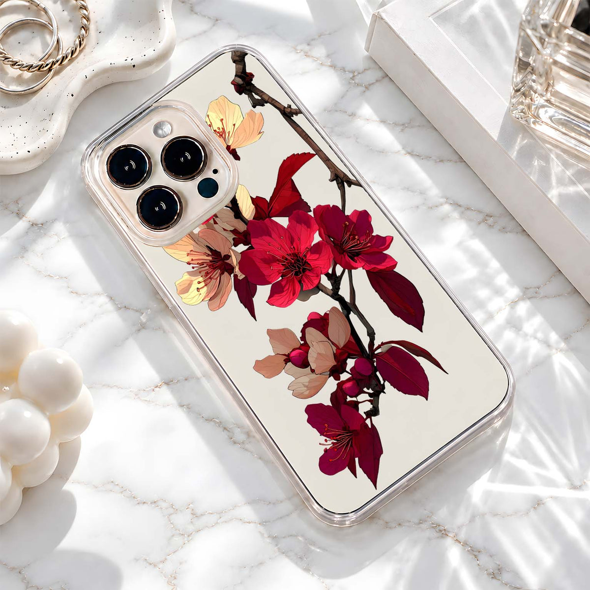 Crimson Cherry Blossoms Clear Silicon Cover
