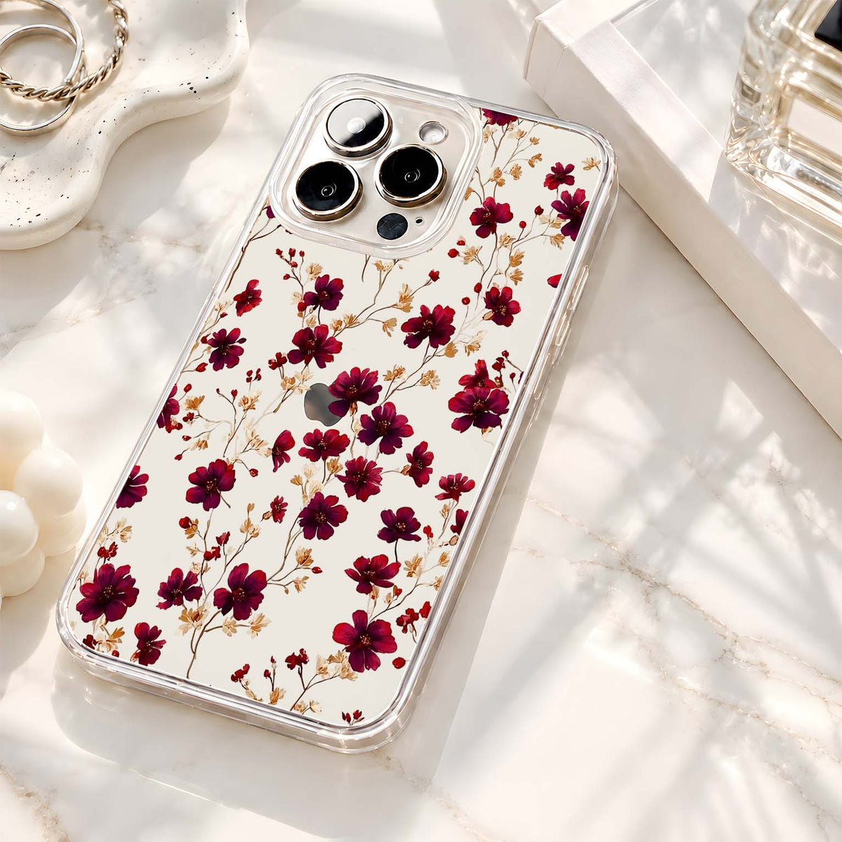 Crimson Floral Bloom Clear Silicon Cover