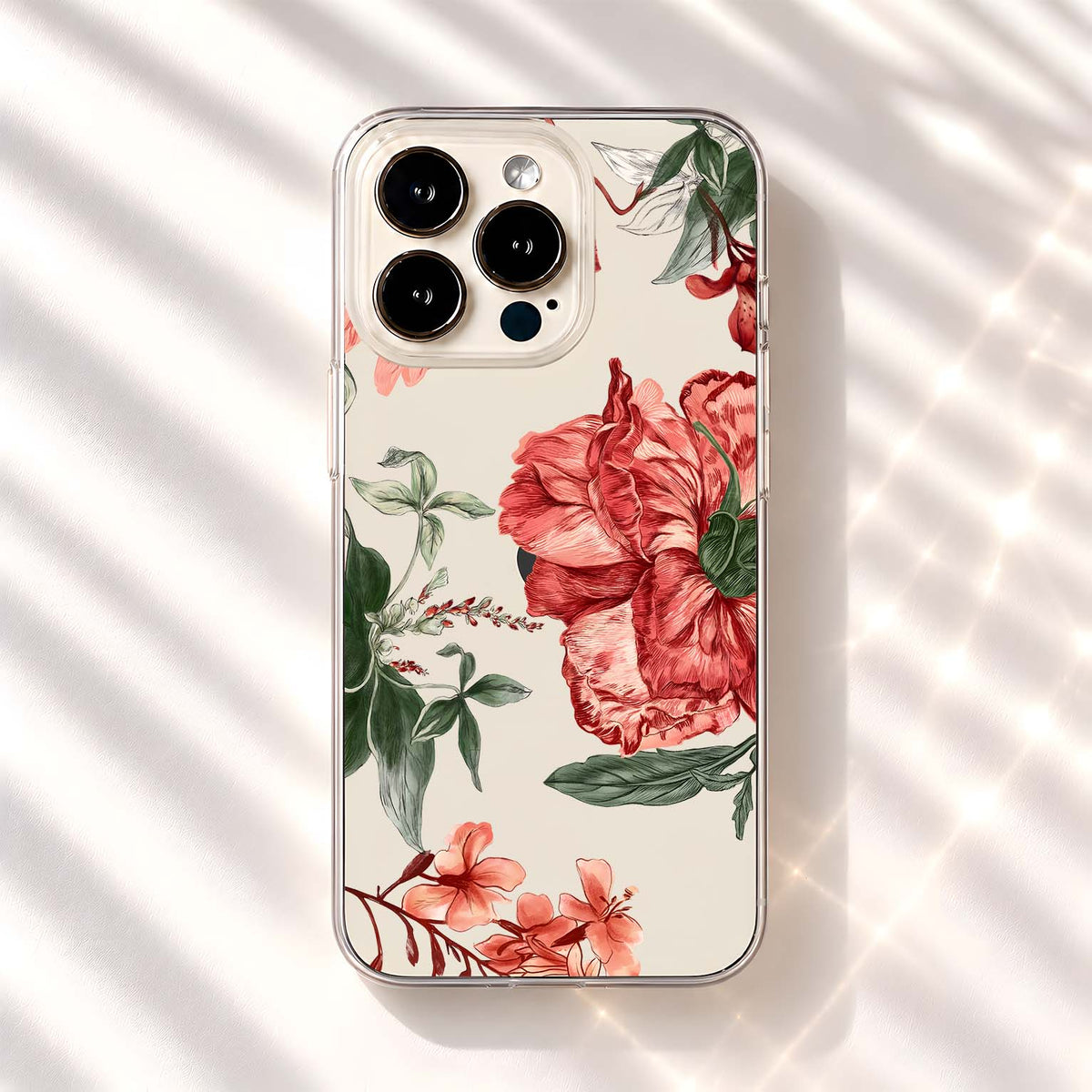 Crimson Sketch Florals Clear Silicon Cover