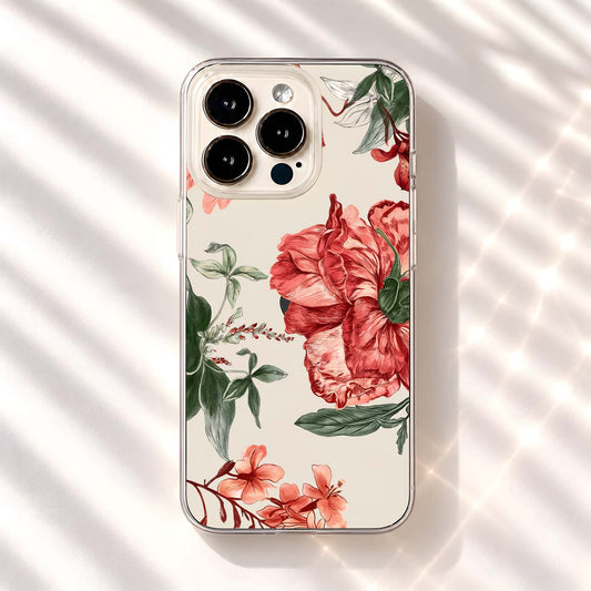 Crimson Sketch Florals Clear Silicon Cover
