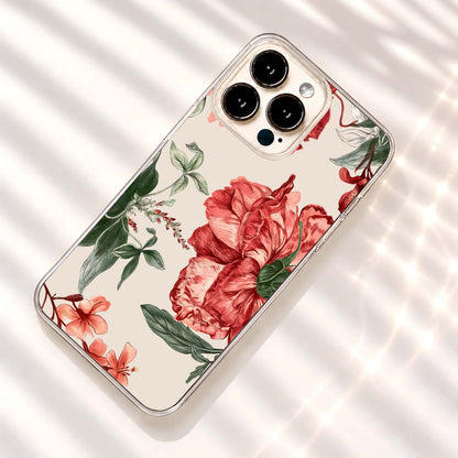 Crimson Sketch Florals Clear Silicon Cover