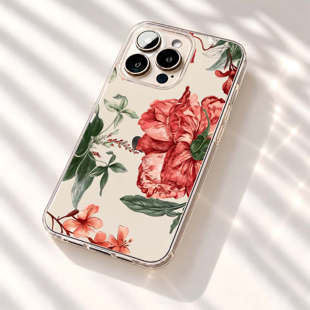Crimson Sketch Florals Clear Silicon Cover