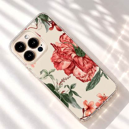 Crimson Sketch Florals Clear Silicon Cover