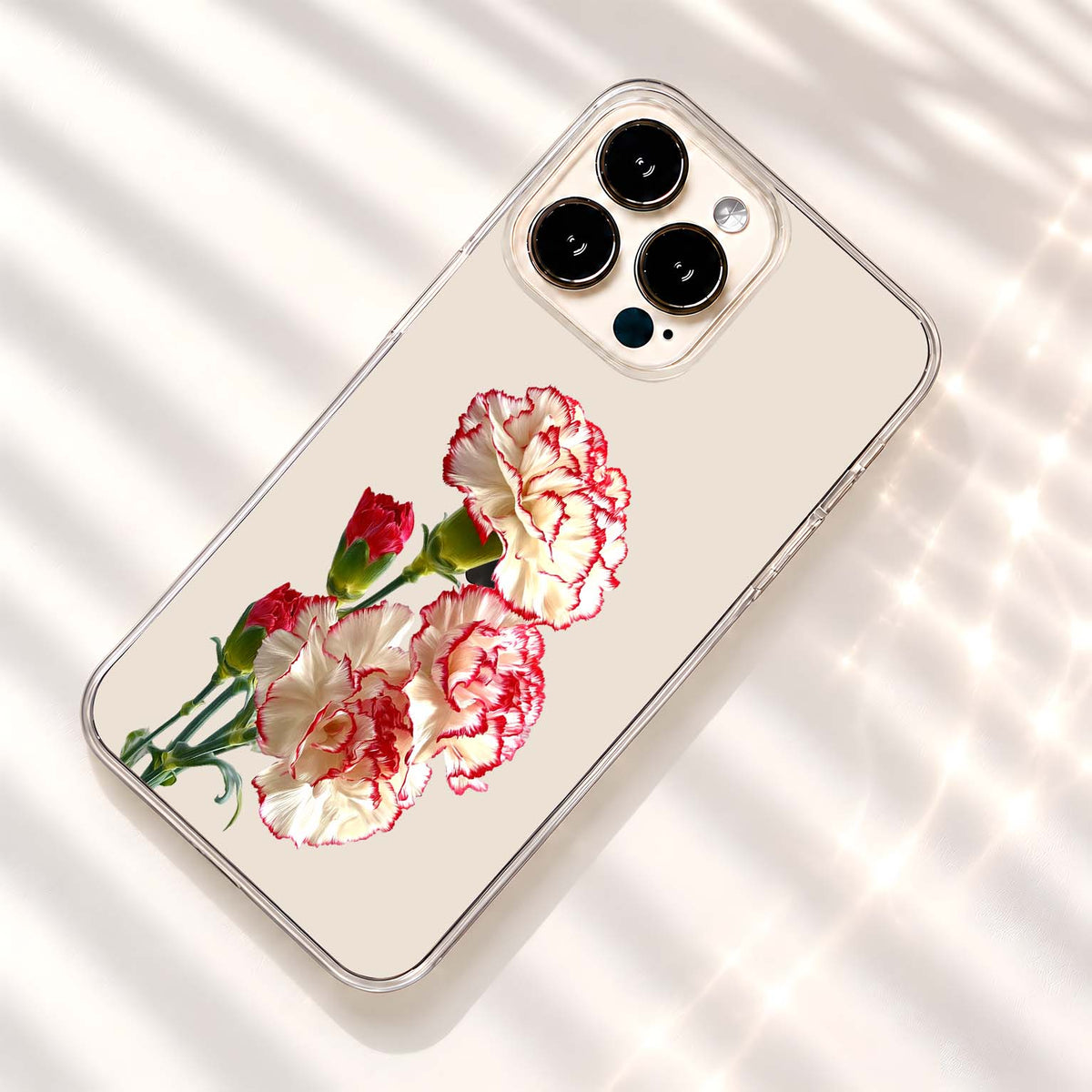 Crimson Tipped Carnations Clear Silicon Cover