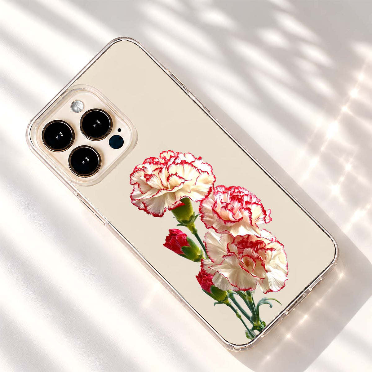 Crimson Tipped Carnations Clear Silicon Cover