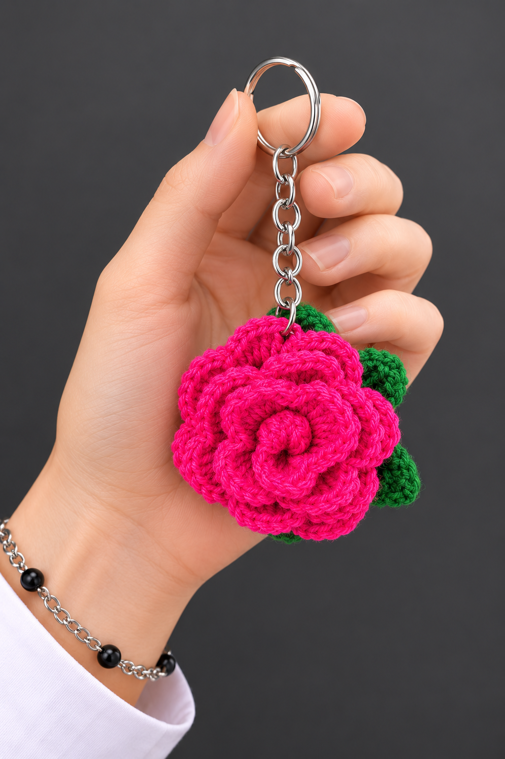 Hot Pink Rose Keyring