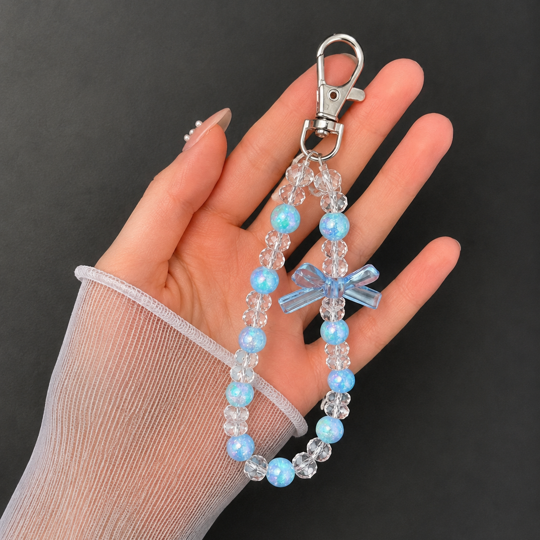 Crystal Blue Bow Phone Charm