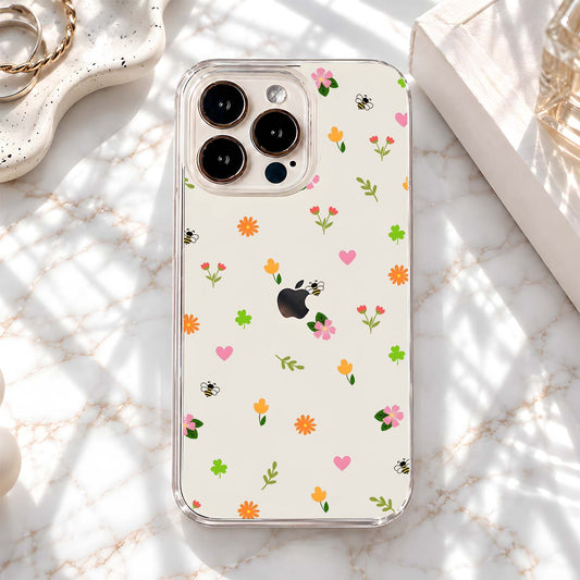Cute Spring Flower Doodles Clear Silicon Cover