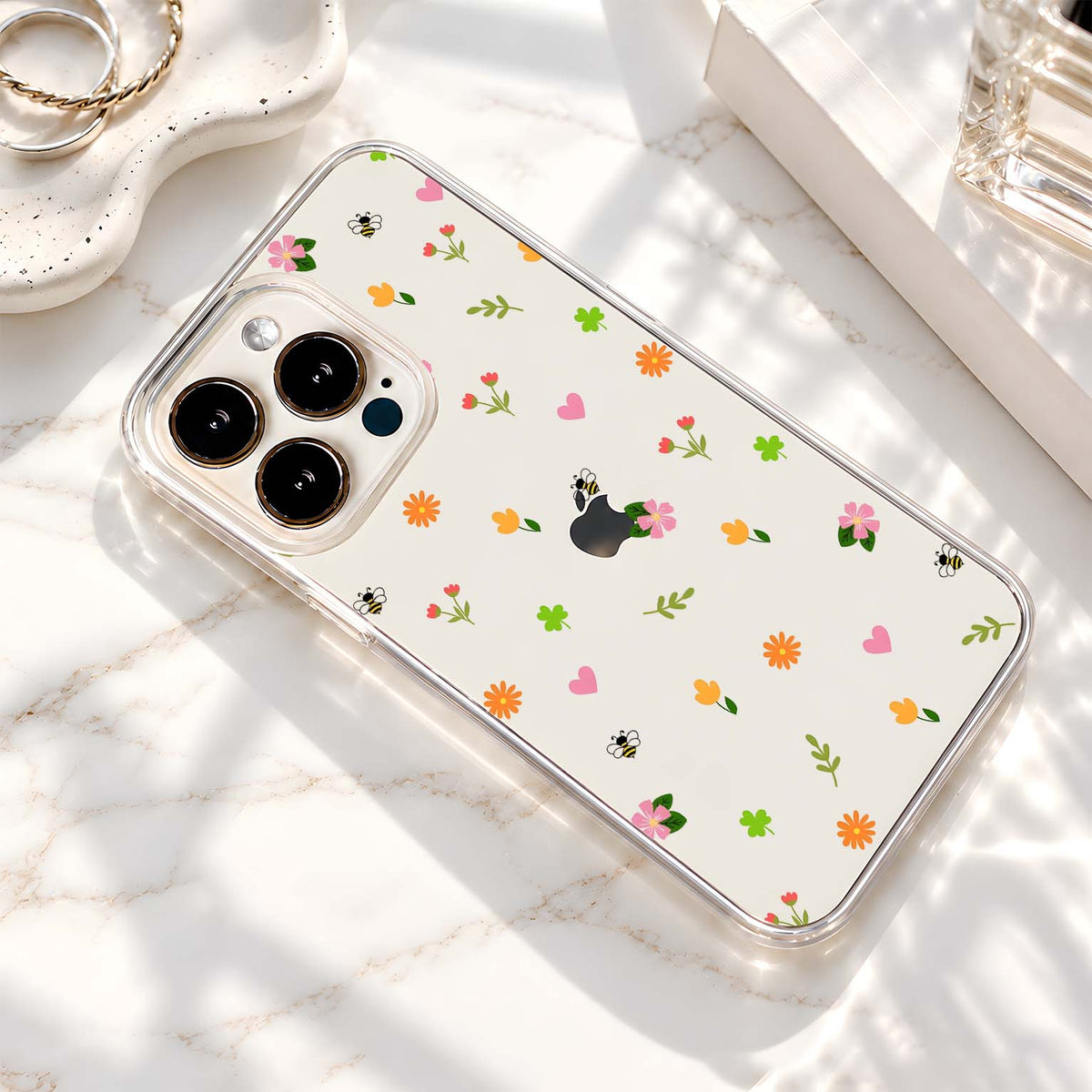 Cute Spring Flower Doodles Clear Silicon Cover