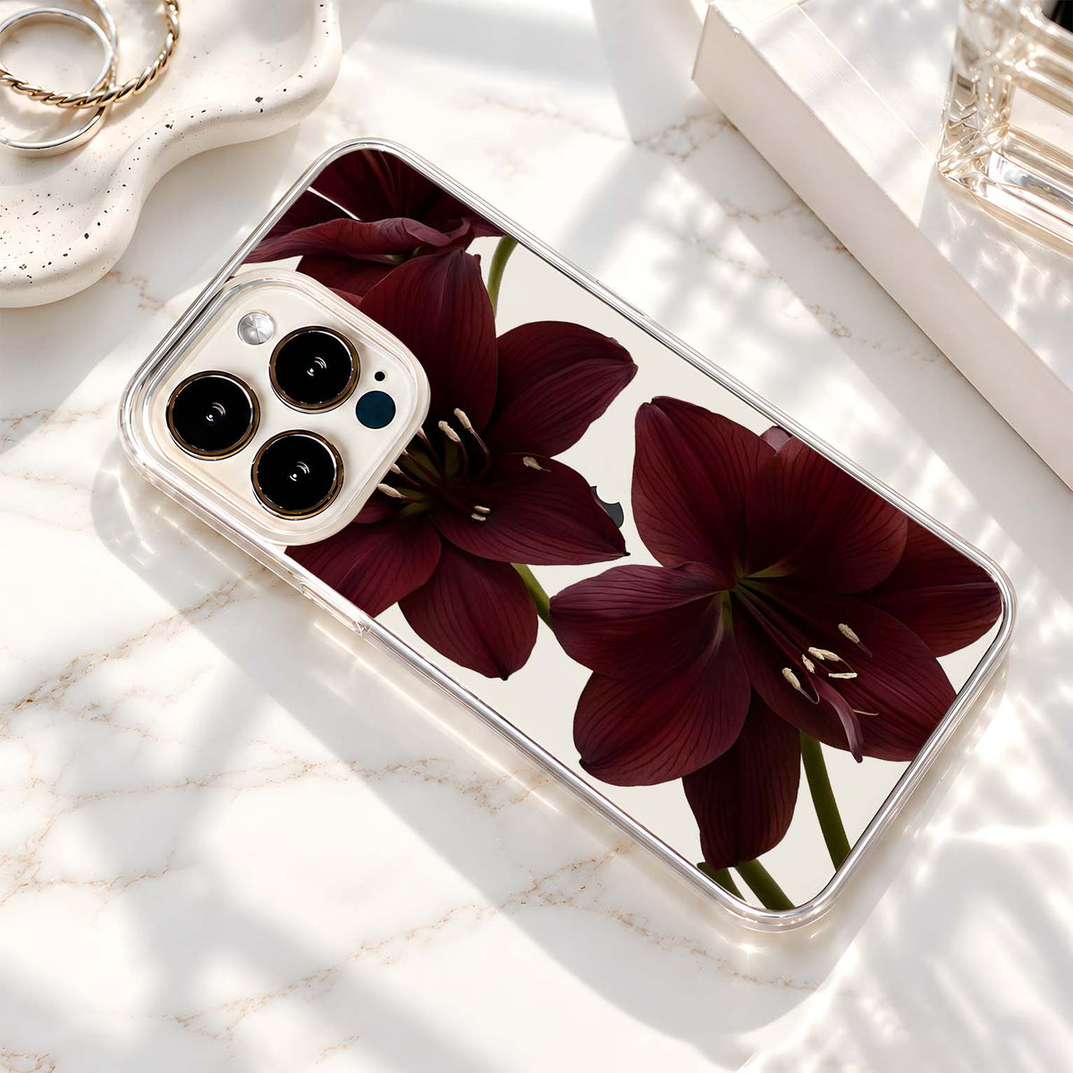 Dark Burgundy Lilies Clear Silicon Cover