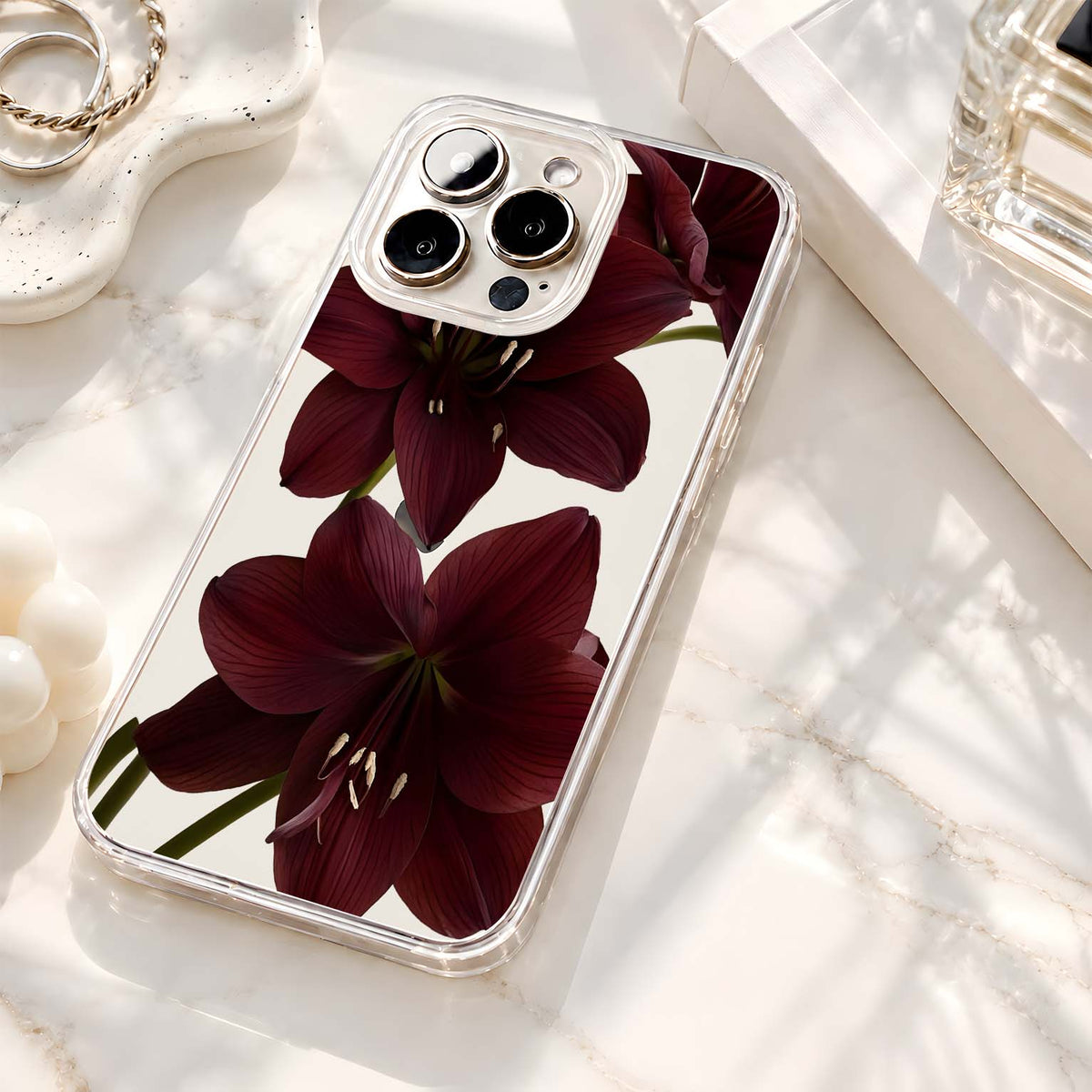 Dark Burgundy Lilies Clear Silicon Cover
