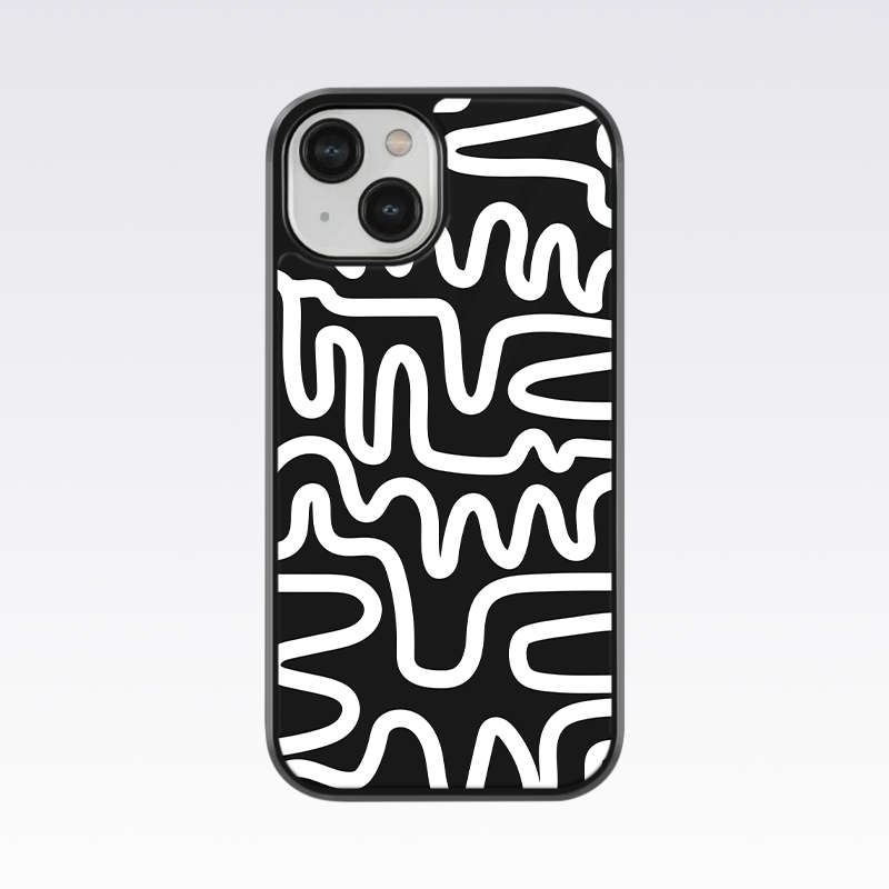 Doodle Lines Pattern Black Glass Case