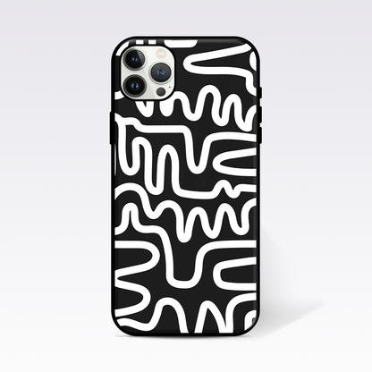 Doodle Lines Pattern Black Glass Case